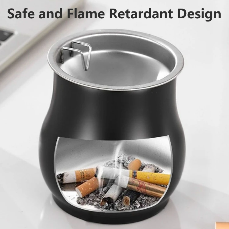 Smokeless Windproof Stainless Steel Ashtray with Lid Round Smokeless Cigar Ashtray Patio Indoor Use Auto Interior Accessories