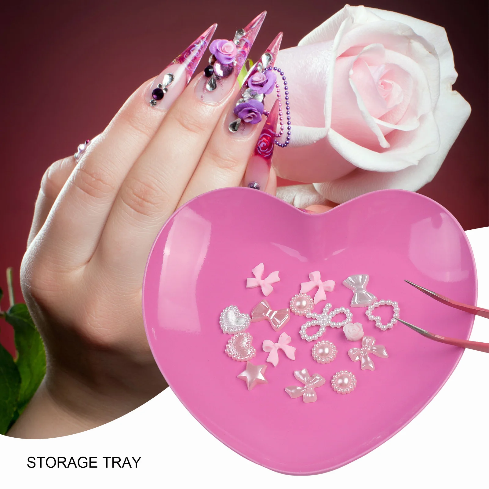 Stainless Steel Cosmetic Storage Tray Household Heart Shaped Jewelry Tray Decoration Tool Suitable for Manicure Nail Salon