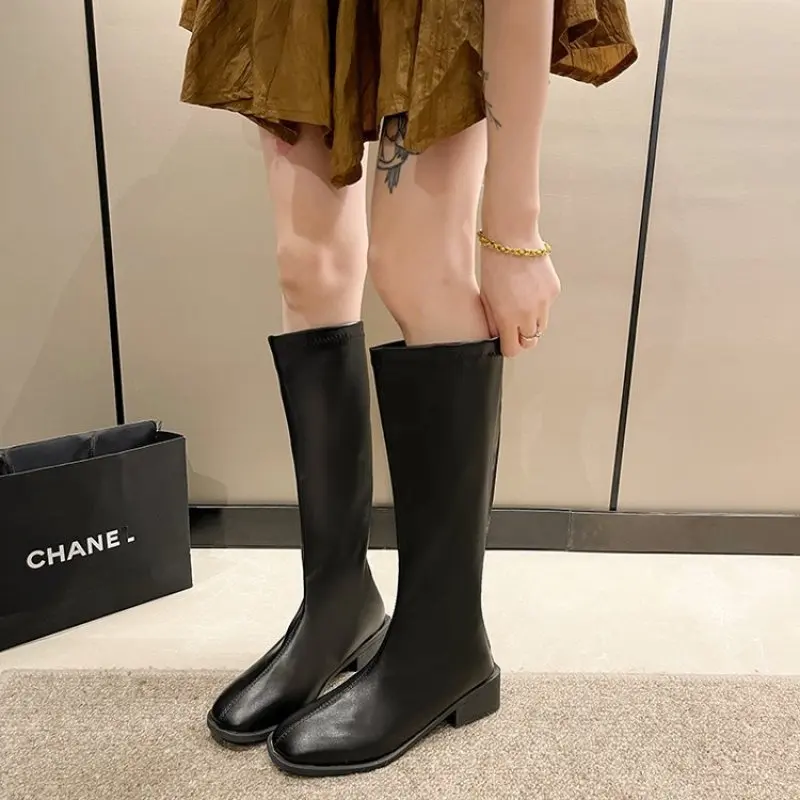 

Toe Long Single Boots for Women White High Leg Boot Slimming Knight Boots Below the Knee Spring and Autumn New Fashion Casual