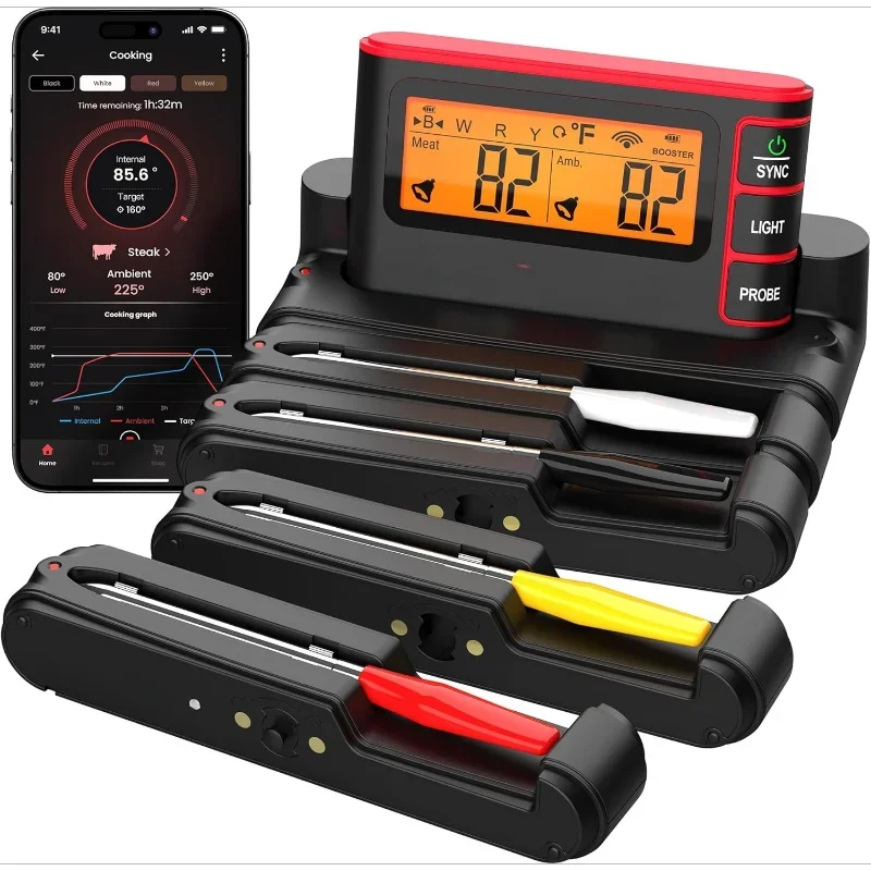 

Wireless Meat Thermometer Digital with App, WiFi & Bluetooth BBQ Grill Thermometer with High Precision, Waterproof & H