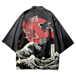 Kimono Streetwear Men Women Cardigan Cosplay Haori Yukata Tops Robe Clothes Plus Size 6XL Sun Moon Print Beach Japanese Style