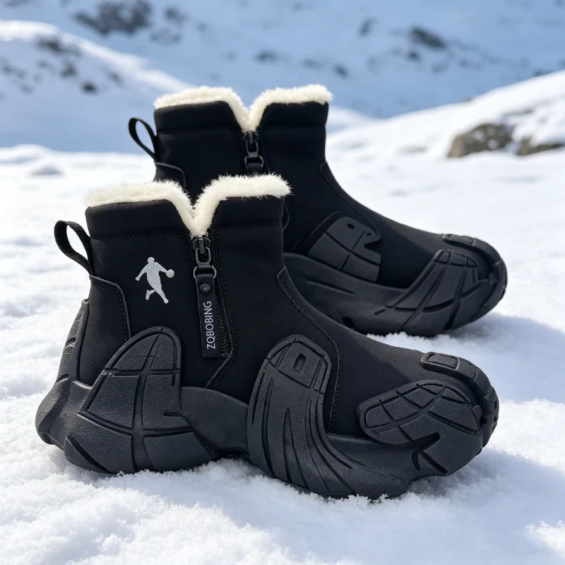 Warme Winterstiefel für Herren, Größen 39-47, mit Fleece-Futter, High-Top, Vielseitig, Runde Zehenkappe, Dicke Sohle, Leichte Baumwollschuhe, Trendige Outdoor-Schneestiefel – Detail 9