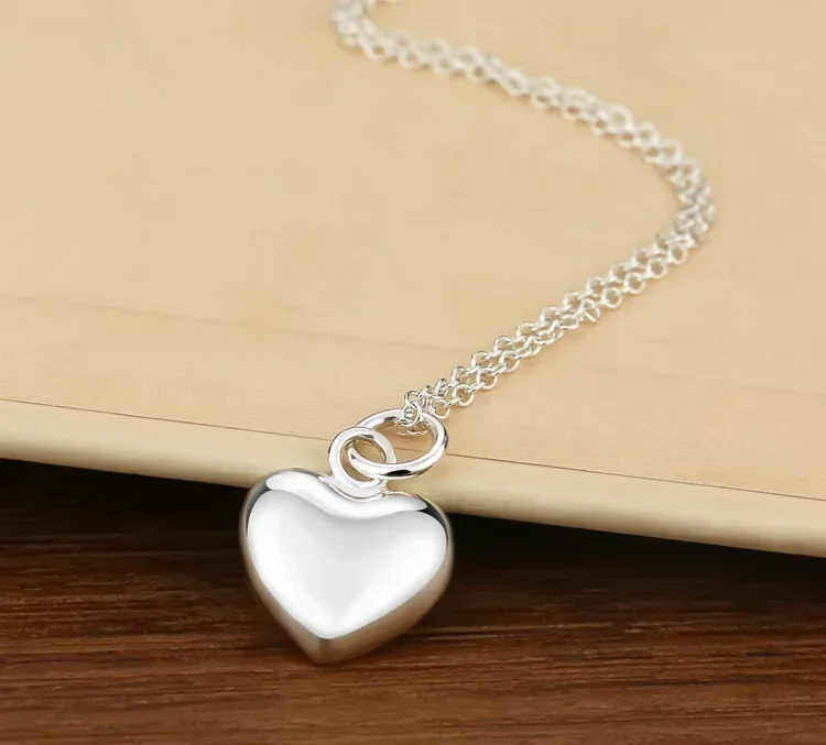 Charms Fashion Jewelry 925 Sterling Silver romantic Solid Heart Necklace 18-28 Inch Snake Chain For Women wedding accessories