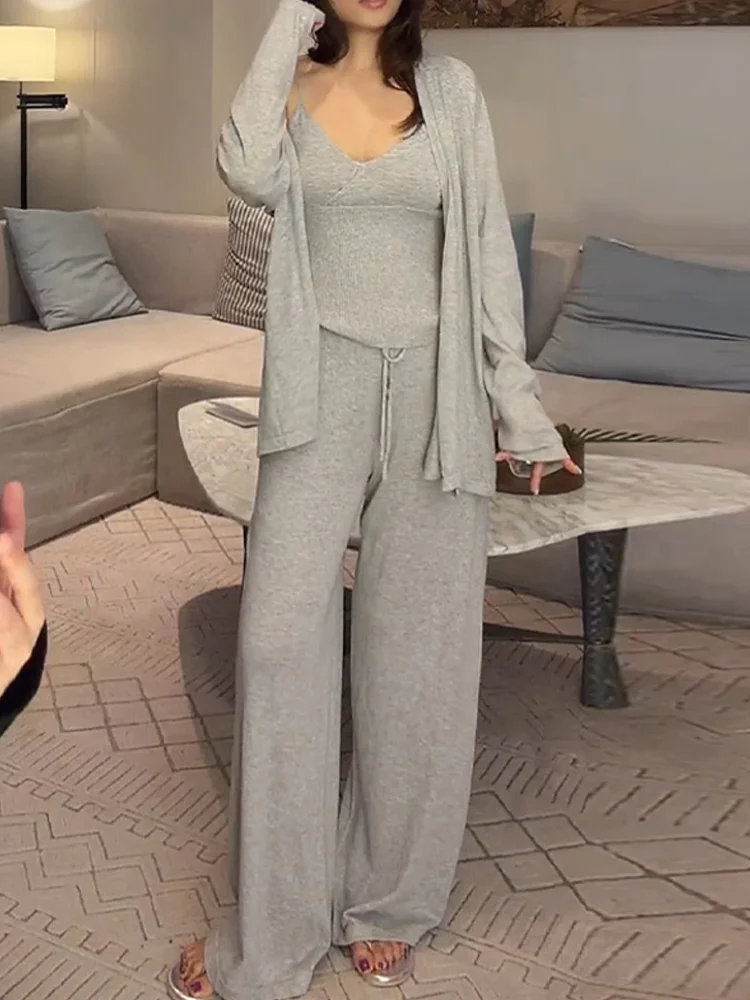 Unique Beautiful Summer Casual Women's Three-Piece Set Sunscreen Open Cardigan Base Tank Bottoms Loose Fit Comfortable