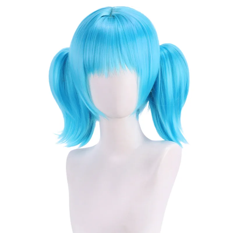 Sally Face Sallyface Cosplay synthetic Wig Blue double ponytail cos wig