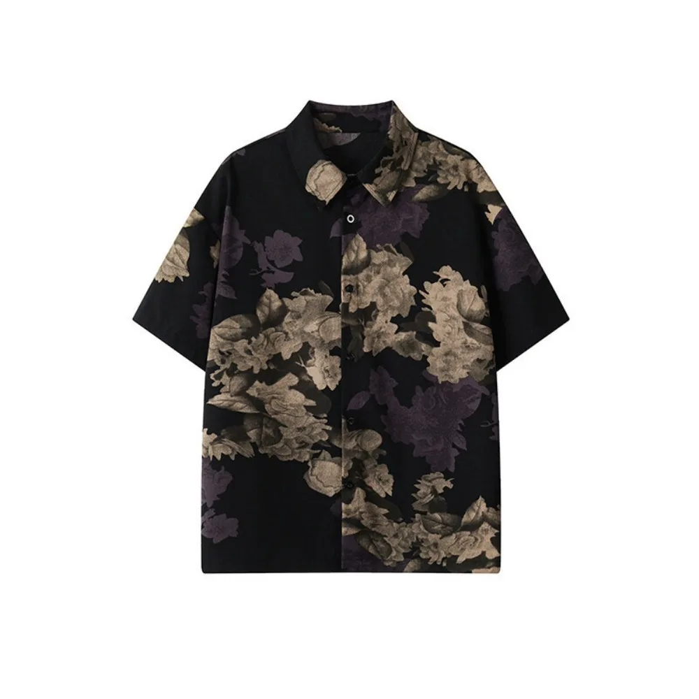 

Fashion Loose Beachwear Shirts Men V-neck Button Up Women Flower Blouse Retro Y2K Short Sleeve Shirts Beach