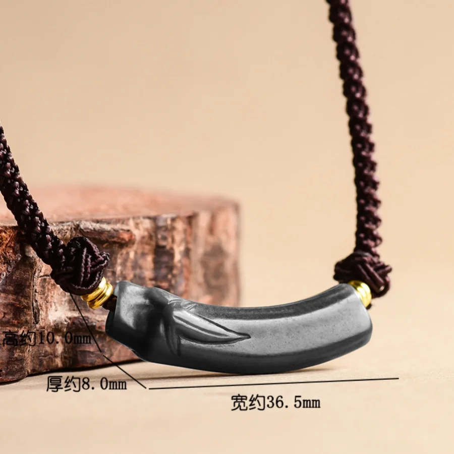 TIMESWIND Simple Natural Jade Black Bamboo Joint Leaf Pendant Men Necklace with Certificate - Image 2