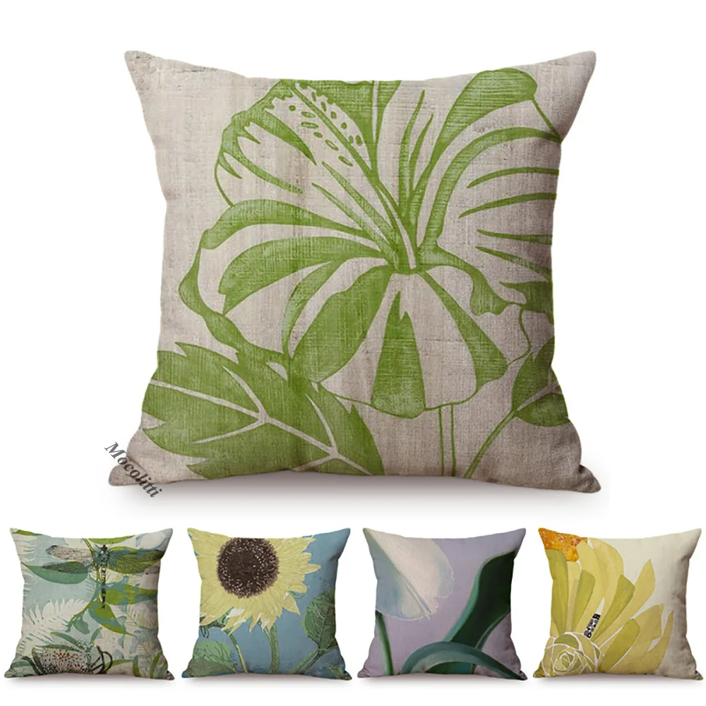 Hand-Painted Hibiscus Flower Lily Flowers Funky Sofa Decoration Pillow Case Tulip Florals Garden Chair Cushion Cover Cojines