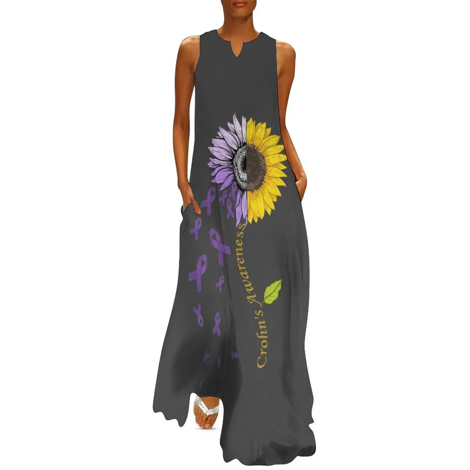 

Crohn's Awareness Sunflower Disease Long Dress evening dresses ladies Woman dresses clothes for women Dress