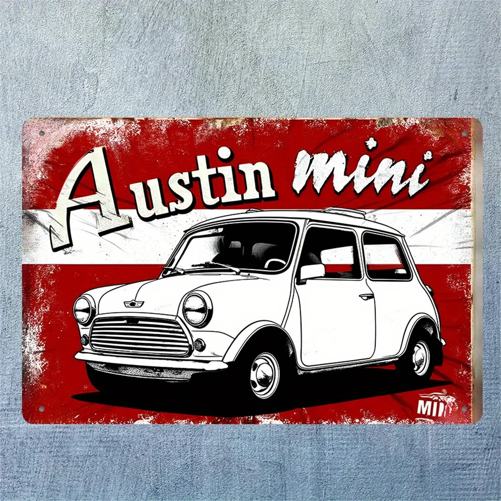 Vintage Austin Mini Metal Tin Sign - Retro Car Design with Distressed Look, Perfect for Home, Bar, Cafe, Garage Decor, Classic A