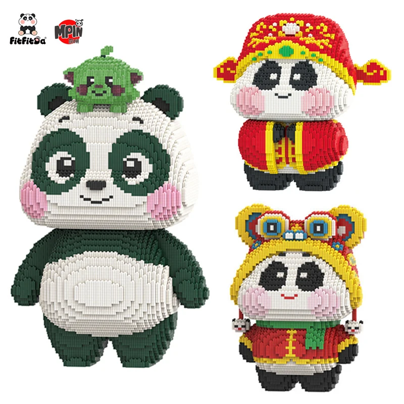 

Kawaii Animal Rich Panda Building Block Dancing Lion 3D Model Assembly Connection Mini Brick Figure Toys for Home Decoration