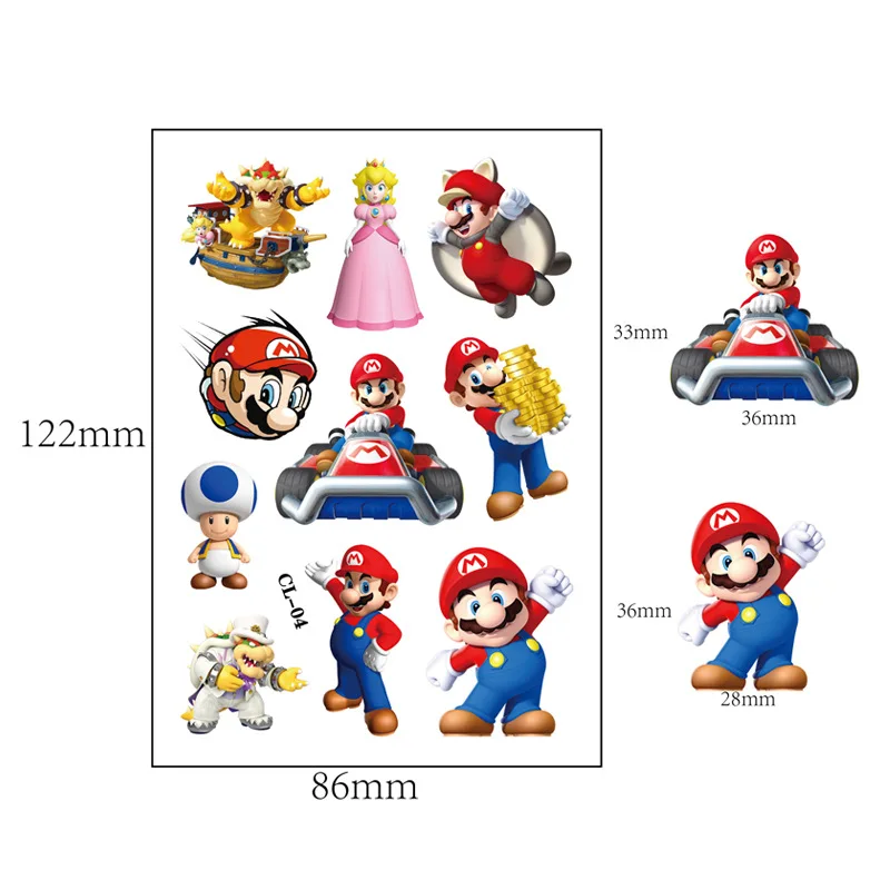 1Pcs Cute Super Mario Temporary Tattoo Stickers Funny  Decorations Toys Birthday Waterproof Tattoo For Children Gifts