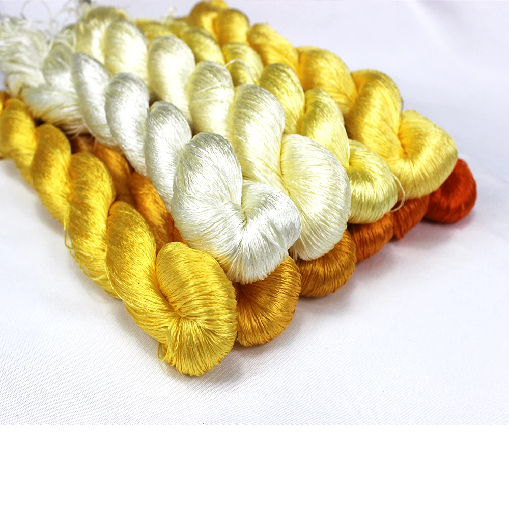 100% silk thread  hand embroidery embroider cross stitch 1pcs 400m silk embroidery thread   yellow series 10 pure colors