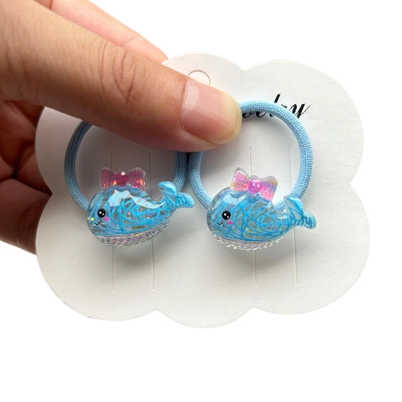 2PCS Sequin Cartoon Lovely Graffiti Dolphin Girls Elastic Hair Bands Princess Hair Accessories Children Hair Ties Baby Headwear