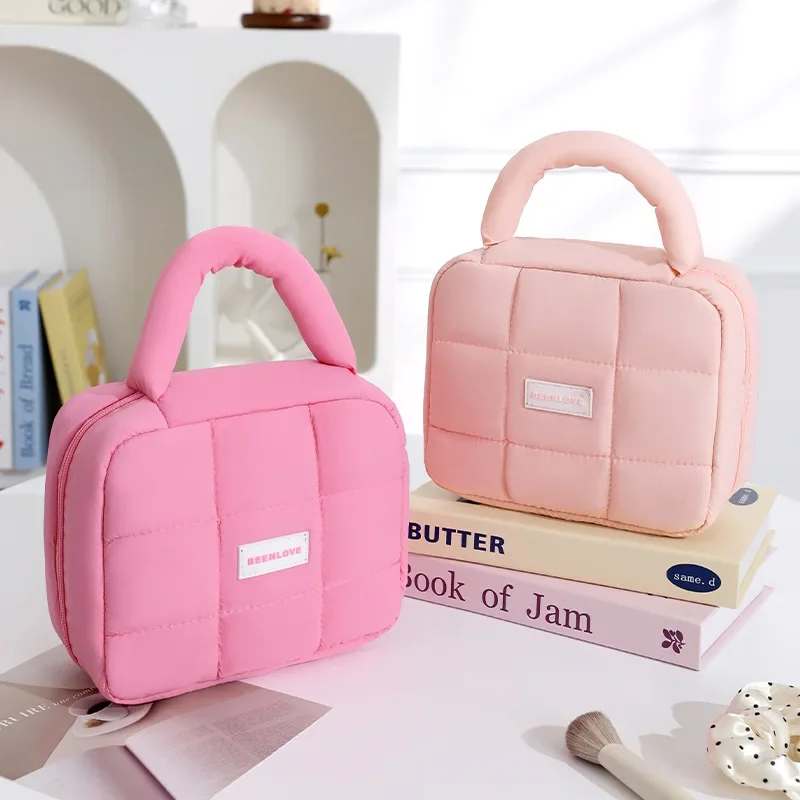 

Puff square storage bag candy-colored cotton-filled soft portable cosmetic bag cosmetic bag large-capacity high-end sense