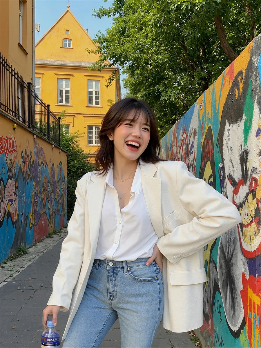 معطف نسائي بليزرات نسائية خط أسود وأبيض مجعد شوكة خلفية ديكور الخصر المعانقة تمتد اللون أنثى مشرق العائمة