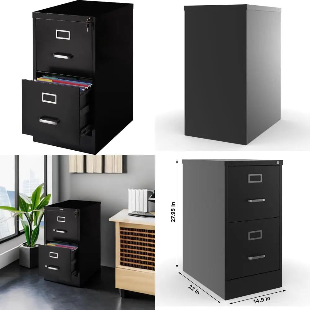 Vertical 2-Drawer Letter Size File Cabinet Lockable Black Storage Cabinet 22x15x28.38
