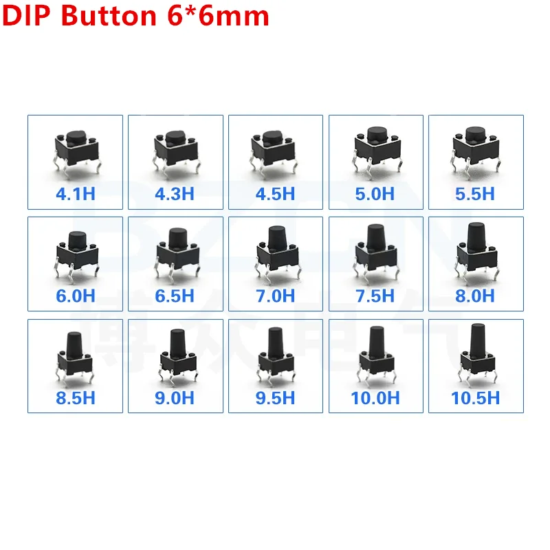 

20Pcs DIP 6*6*4.3MM 6X6X4.3/4.5/5.0/5.5/6.0/6.5/7.0/8.0/8.5/10/11/12/13/15/16MM Tactile Tact Push Button Micro Switch Momentary