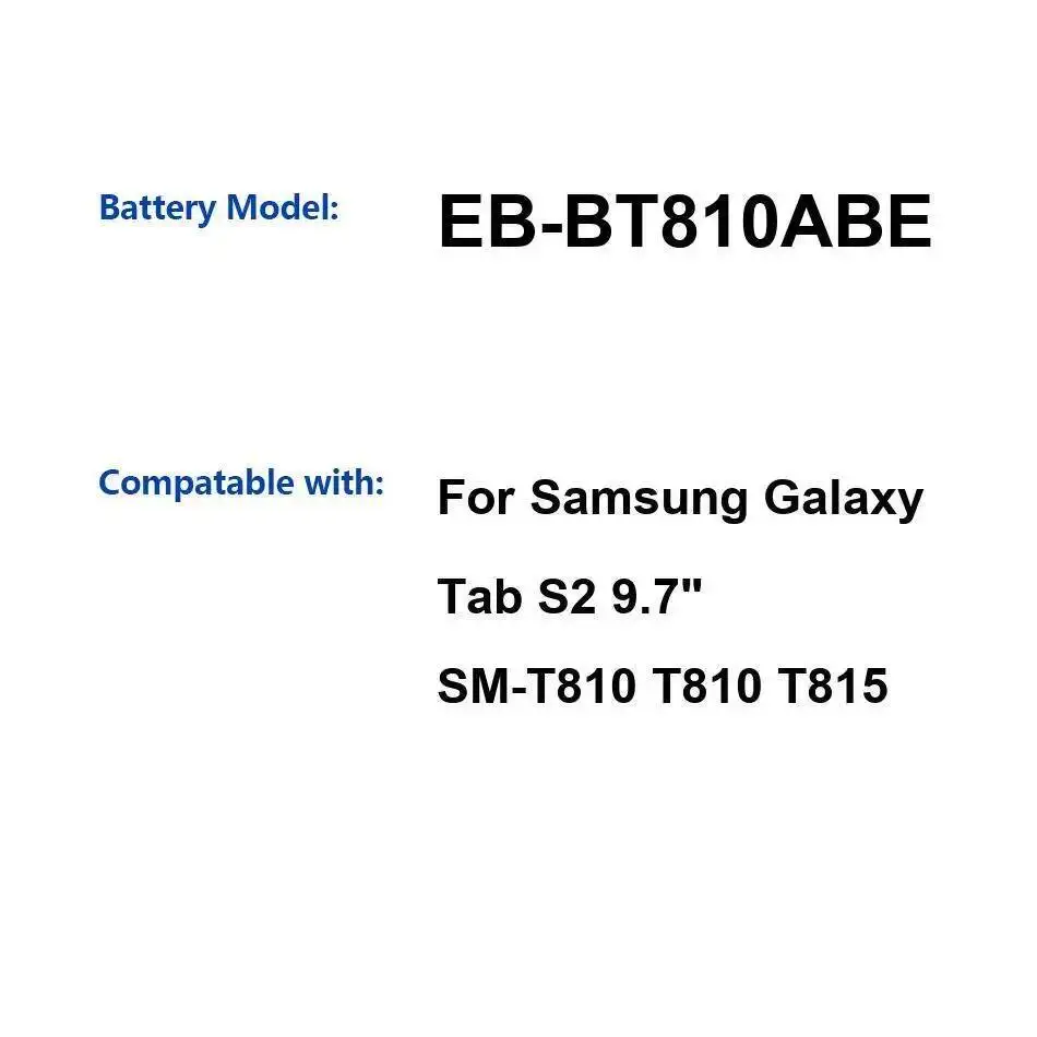 

Легкий аккумулятор емкостью 5870 мАч EB-BT810ABE для планшета Samsung Galaxy Tab S2 9,7 дюйма SM-T810 T810 T815
