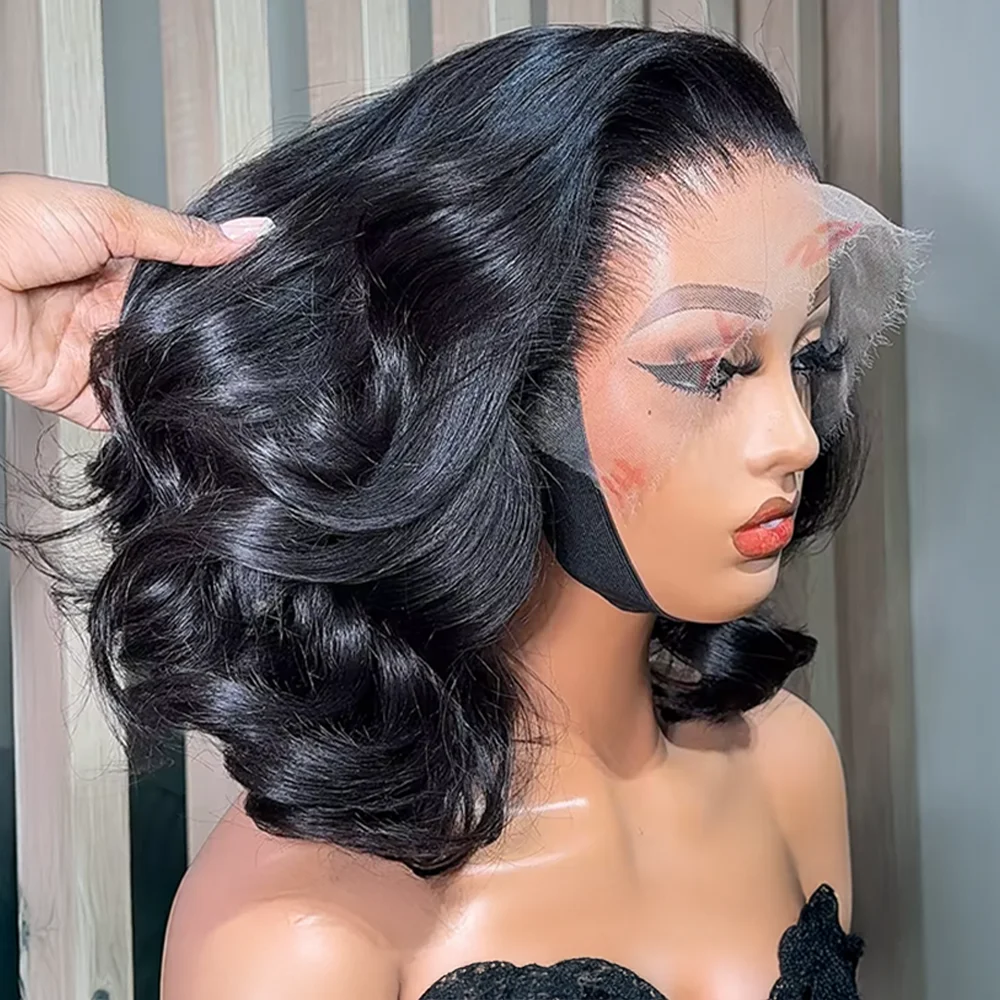

250% Body Wave Short Bob 7x5 Glueless Human Hair Wig Ready To Wear Pre Cut Lace No Glue Wavy 13x4 HD Transparent Lace Front Wigs