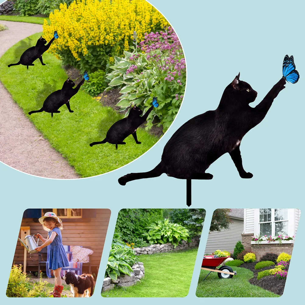 Patung tanaman pot dalam ruangan, tanda dekoratif taman akrilik, tanaman kucing halaman belakang, ornamen pesta tahan air luar ruangan, perlengkapan rumput