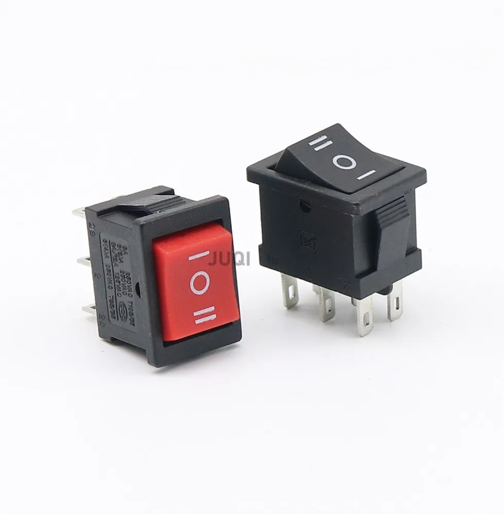 1PCS KCD1 Mini Red/Black switch  6 pin On/Off/On Rocker Switch AC 6A/250V10A/125V