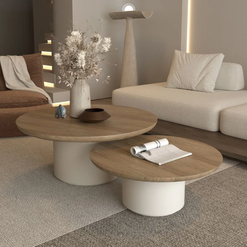 Cream wind round coffee table combination living room home 2023 new simple solid wood tea Taipei European log style coffee table