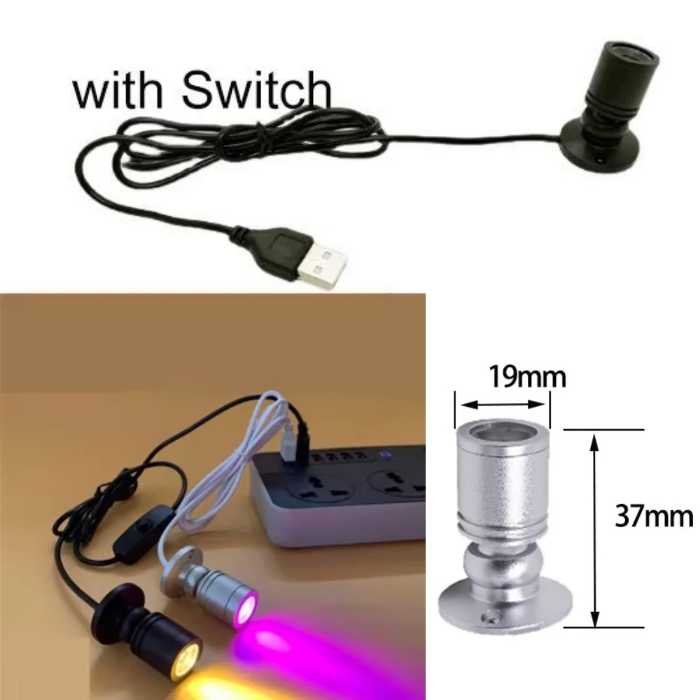 USB Mini Spotlight 5V 1W LED Cabinet Showcase Counter Display Lamp Surface Mounted Ceiling Light Downlights with Switch
