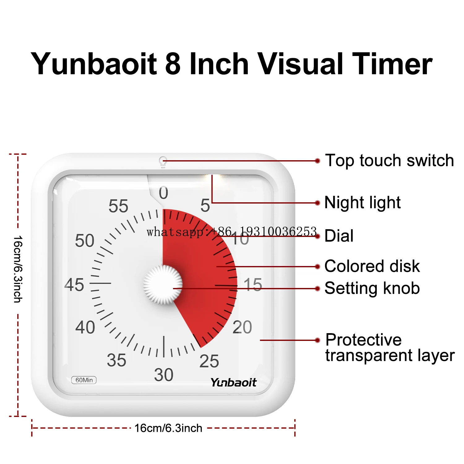 

Yunbaoit 60 Minute Visual Timer Kitchen Classroom Desk Magnetic Clock Kids Pomodoro Study Timer Clock Visual Countdown Timers