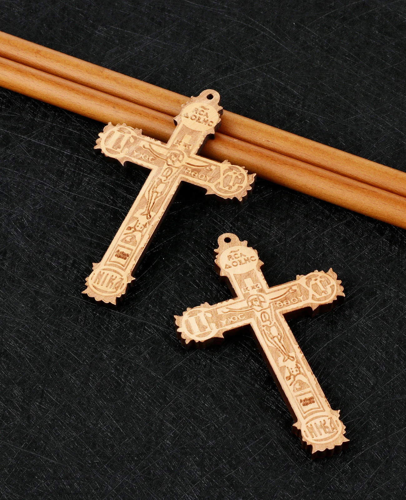 Cottvott 3Pcs/Lot Eastern Orthodox Crucifixion Large Wooden Cross Pendant for DIY Rosary Chaplet Necklace Jewelry Making Parts