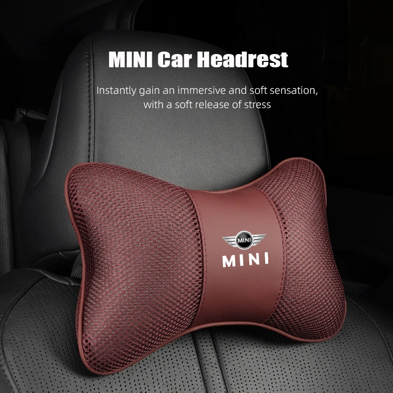 Mini Logo Auto-Kopfstütze, atmungsaktives Nackenkissen aus Eisseide für MINI One Cooper JCW Countryman Clubman Cabrio Paceman Coupe Roadster