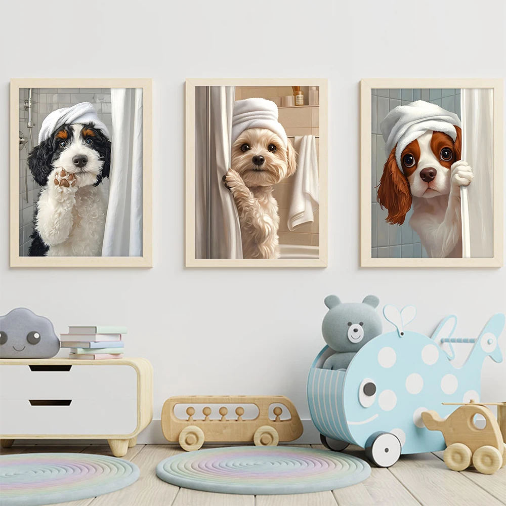 Cute Shower Dog Bathroom Diamond Painting Kits Dog in Bathtub алмазная мозаика DIY Home Decor Gifts for Dog Lovers