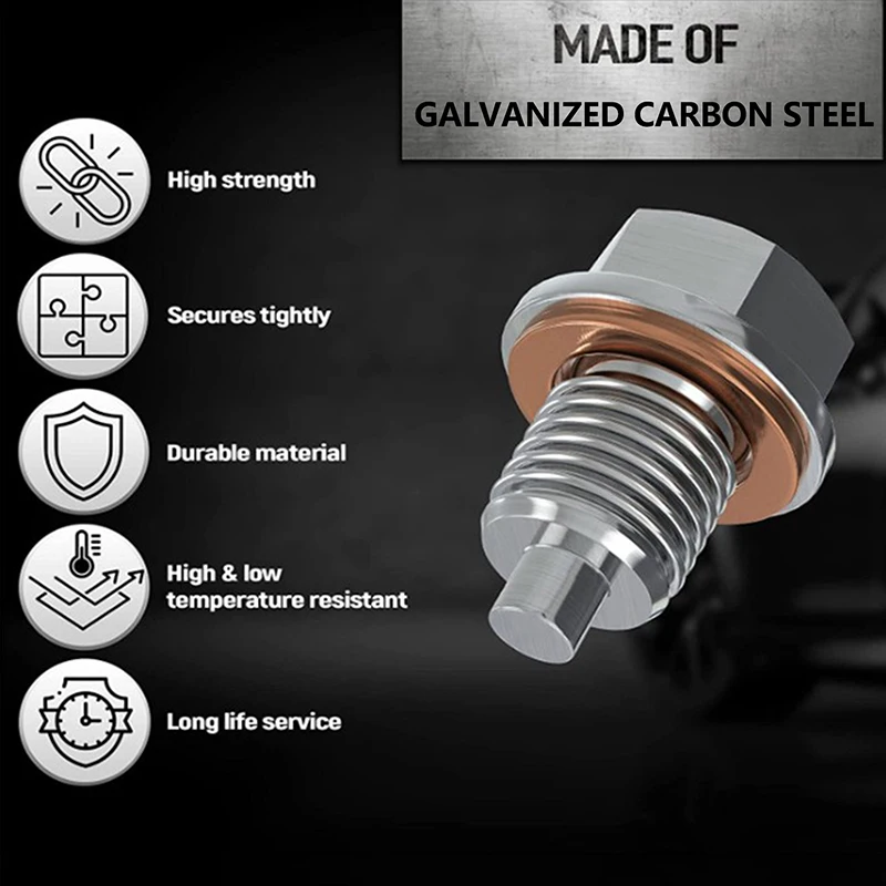 1Pc Car Modification Magnetic Suction Drain Plug Screws With 5 Gaskets Neodymium Magnet Stainless Steel Bolt Heavy Duty Oil Plug