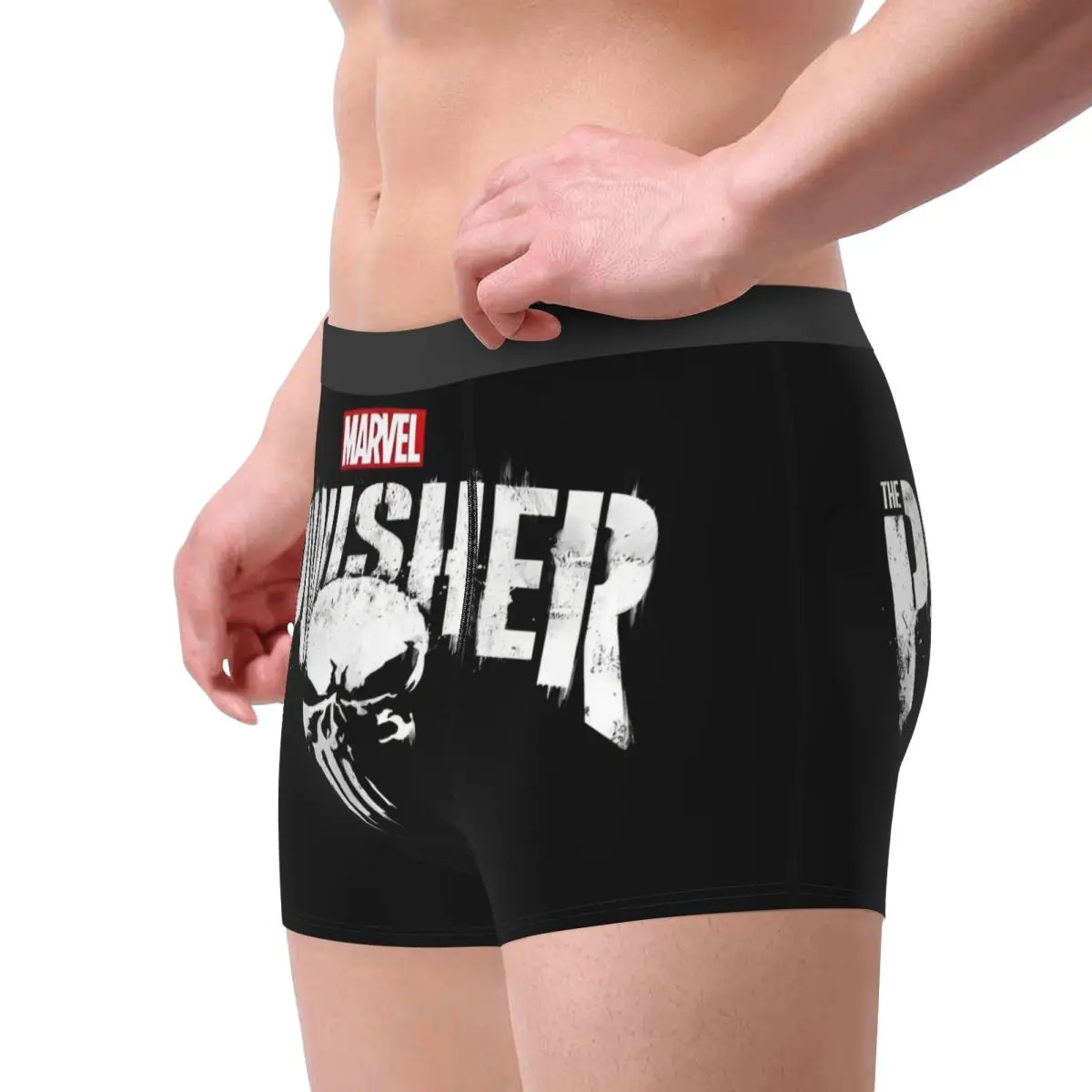 Pantaloncini boxer personalizzati con simbolo del teschio Punisher per uomo Design dei cartoni animati Mutandine intimo stampate in 3D Slip Mutande morbide