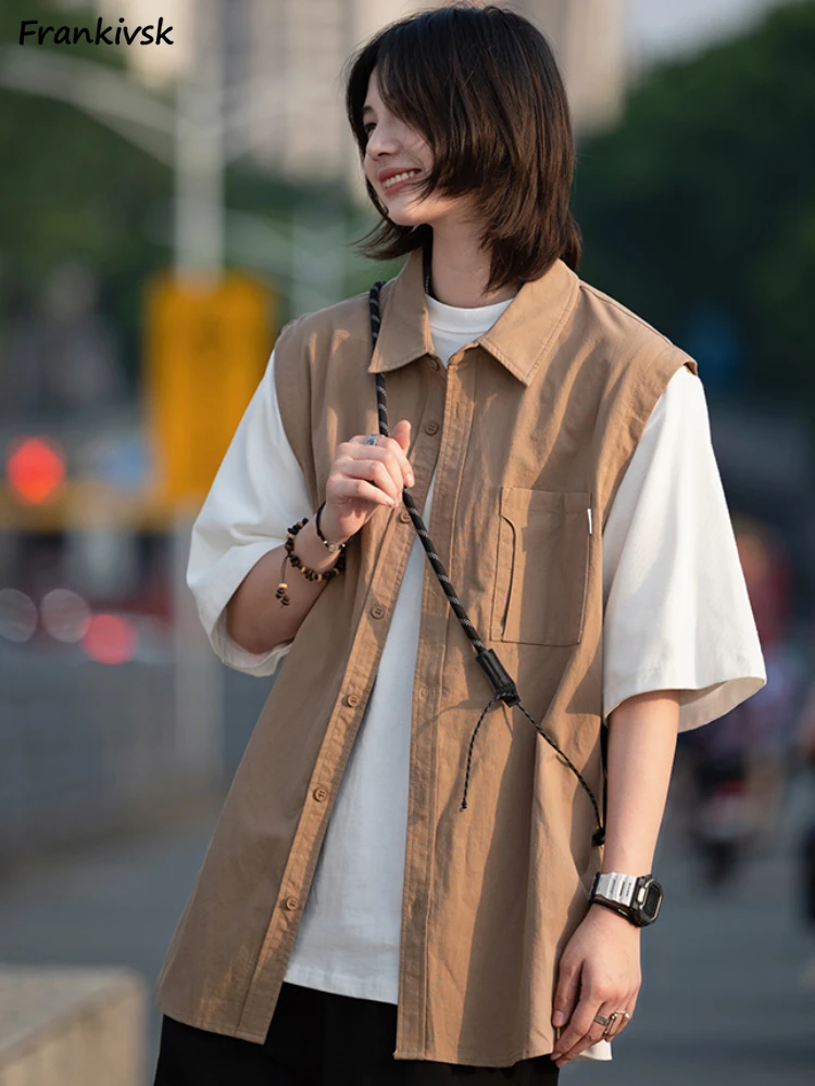 Shirts for Women Fake Two Piece Japanese Safari Style Daily Simple Fashion Leisure Half Sleeve Personality All-match Comfortable