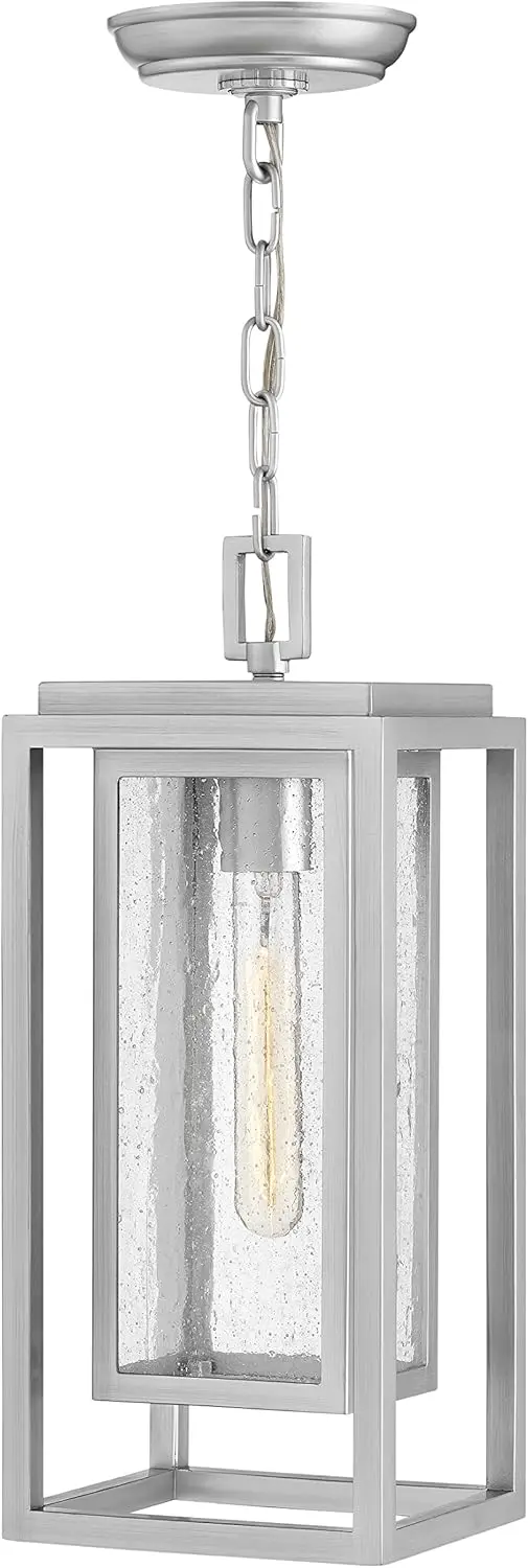 

Medium Hanging Outdoor Lantern, Composite, Clear Seedy Glass Panes, Anti-Fading Finish, Satin Nickel Finish
