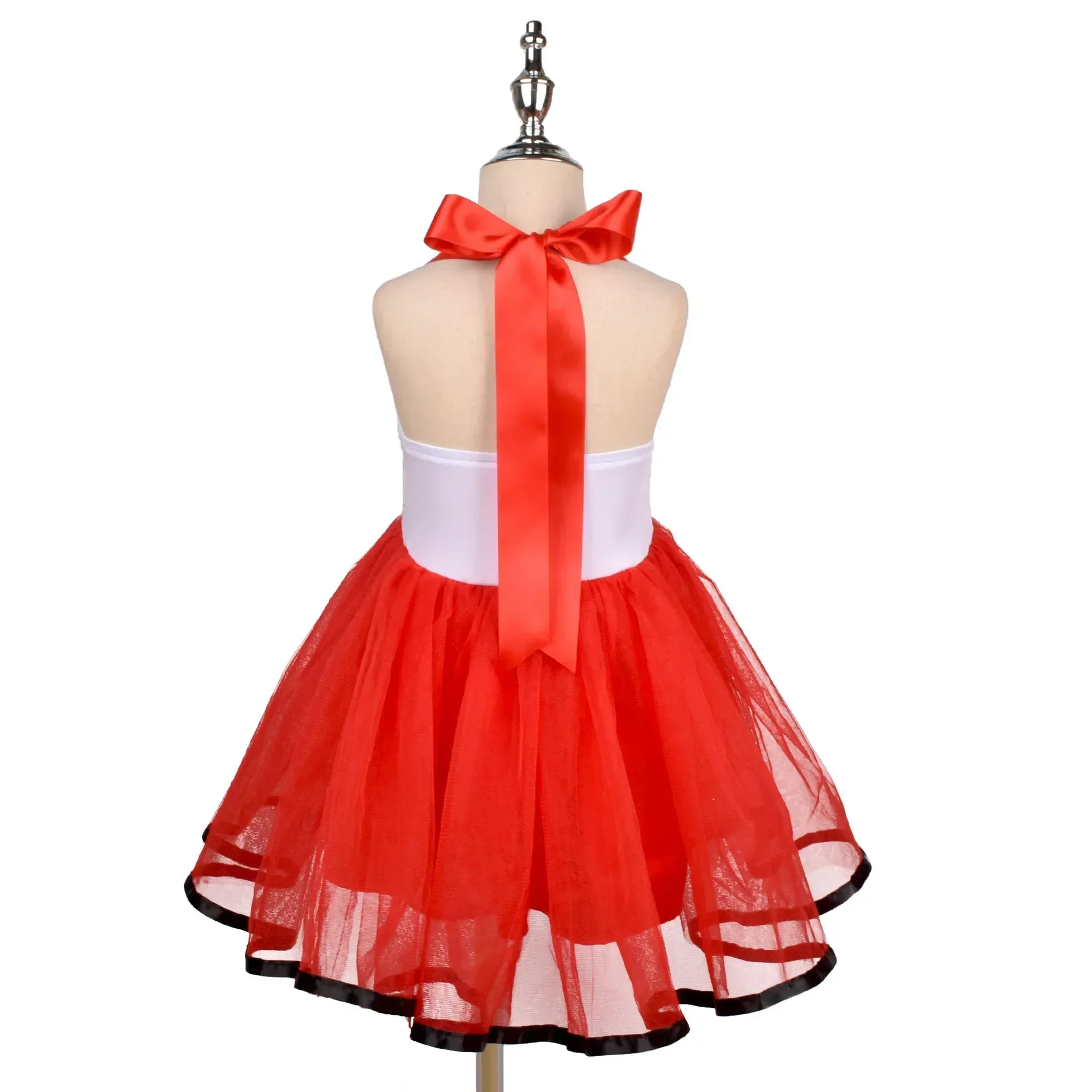 Mädchen Märchenkostüm mit Kapuze, rotem Umhang, Netz-Tutu-Kleid, weißer Schürze, Kinder-Halloween-Karnevalskostüm – Detail 6