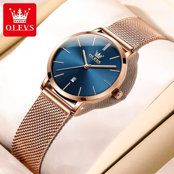 OLEVS Watch Women Rose Gold Barecelet Top Brand Luxury Japan Movement Quartz Ultra Thin Ladies Watch Calendar Date