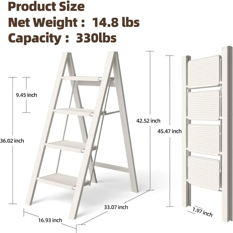 Escada de 4 degraus, escada dobrável leve com pedal largo antiderrapante, banco portátil multiuso de aço para adultos