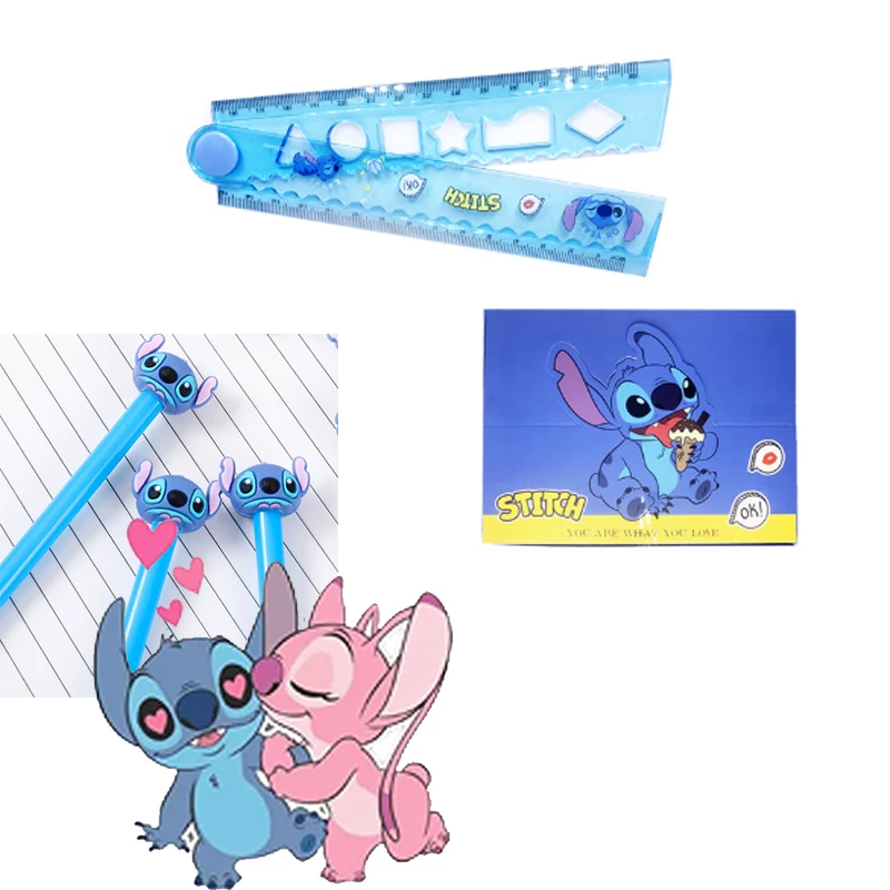 Stitch Rotating Folding Acrylic Ruler for School and Office Supplie Anime Student Multi Functional Ruler Stationery Bookmark Rul