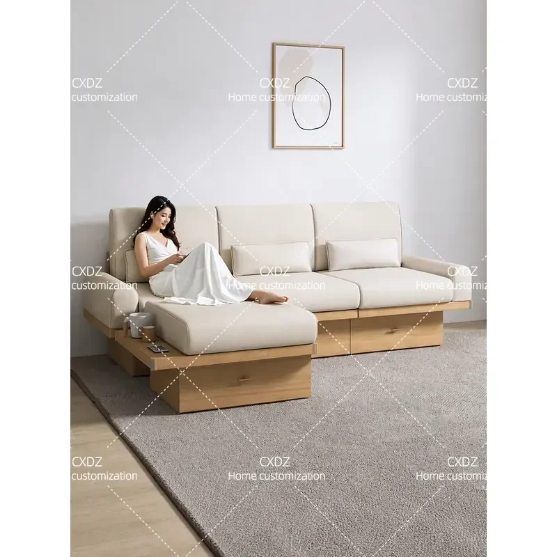 Zhiguang Japanese-style living room small apartment simple modern drawer storage without armrests box floor fabric sofa