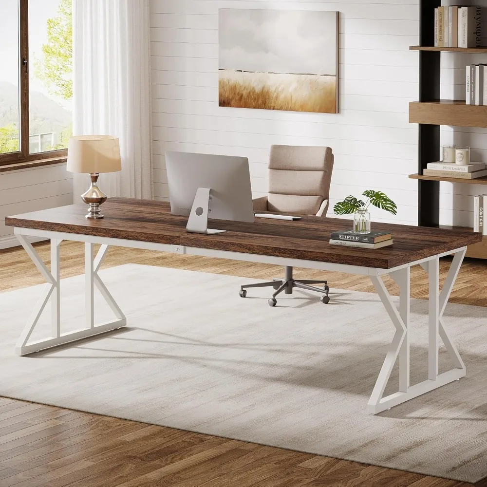 مكتب تنفيذي كبير 78.74 بوصة، مكتب كمبيوتر مكتبي منزلي صناعي، طاولة دراسة بسيطة طويلة للكتابة أثاث الأعمال (الصدأ)