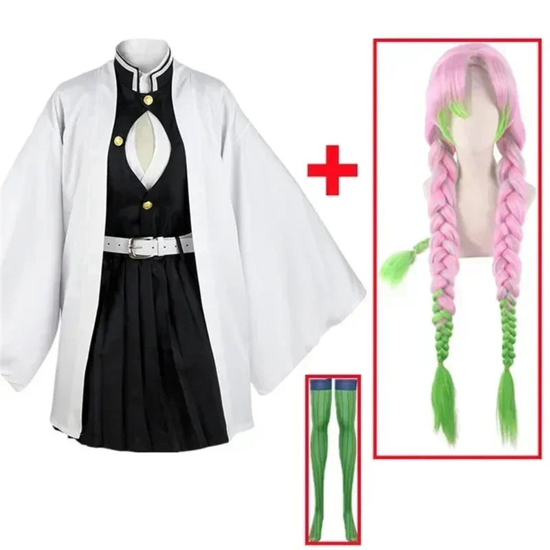 Volwassen niños Demon Slayer No Yaiba Anime Kimono Kanroji Mitsuri Cosplay conjunto completo Pruik disfraz de Halloween Voor Vrouwen Meisje