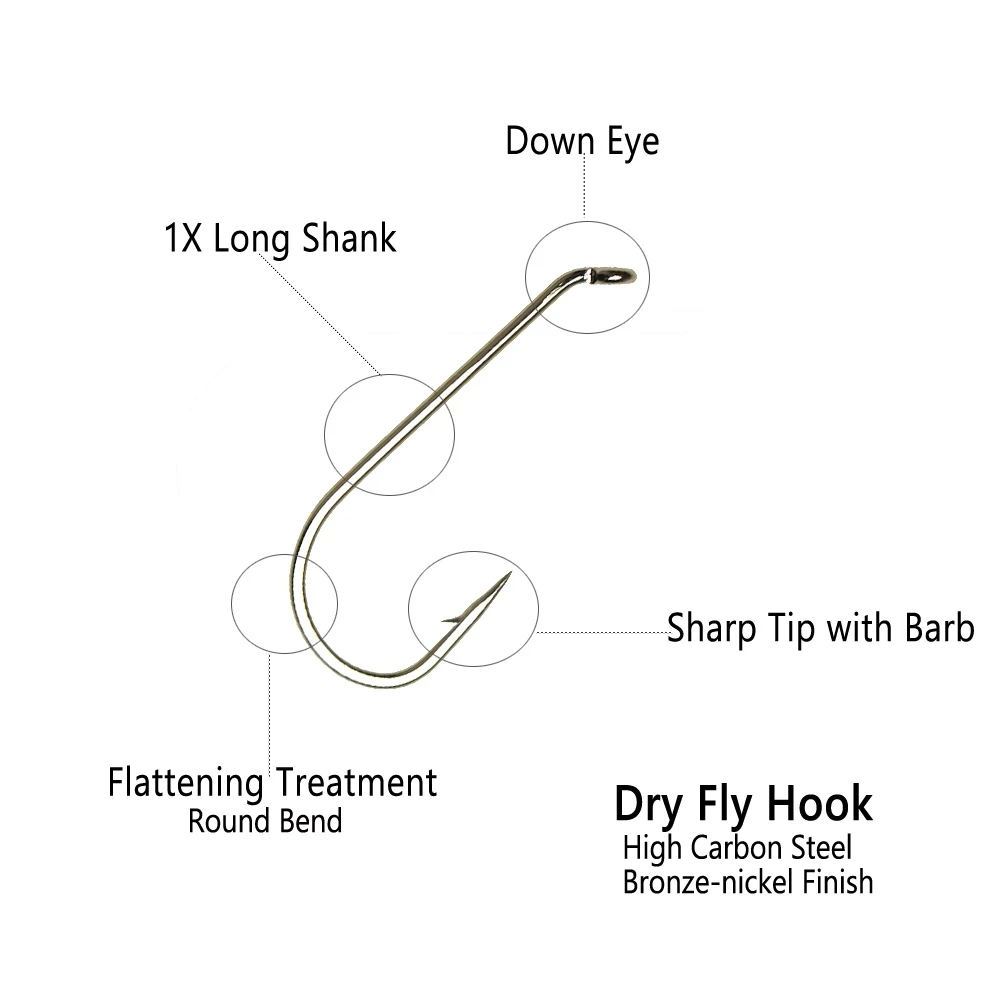 Wifreo-anzuelo de mosca seca, gancho afilado de acero al carbono para trucha, alambre estándar #8-#22, 50/100/200 piezas, 1 unidad