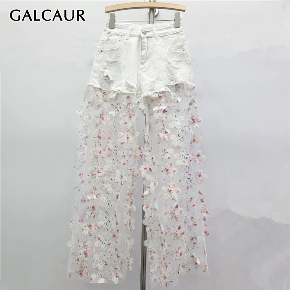 GALCAUR الصلبة تقسم الدانتيل الشارع الشهير السراويل الإناث عالية الخصر فضفاضة الخفيفة الفاخرة المرأة السراويل المستقيمة الخريف موضة جديدة #1