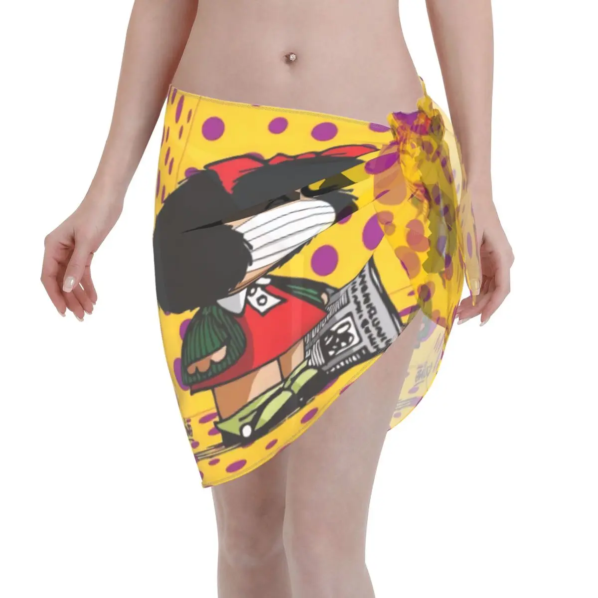 

Пользовательские для купальников Mafalda Quino Comic Короткие саронги Пляжная накидка Женское пляжное бикини с рисунком манги Саронги Купальник Coverups