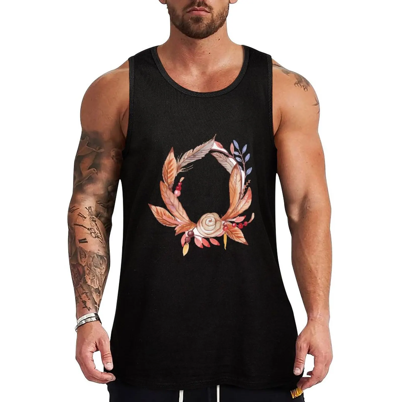 Feather and Foliage Wreath Tank Top sleeveless gym shirts male Sports clothing T-shirt Men's gym