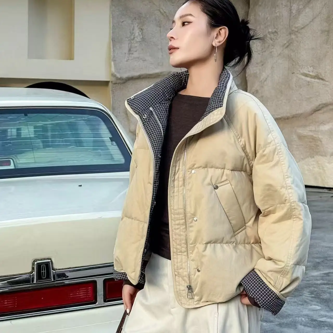 

Новая модная ретро-куртка с воротником-стойкой и пэчворком, женское зимнее пальто, универсальное, утепленное, в корейском стиле, с эффектом стройности