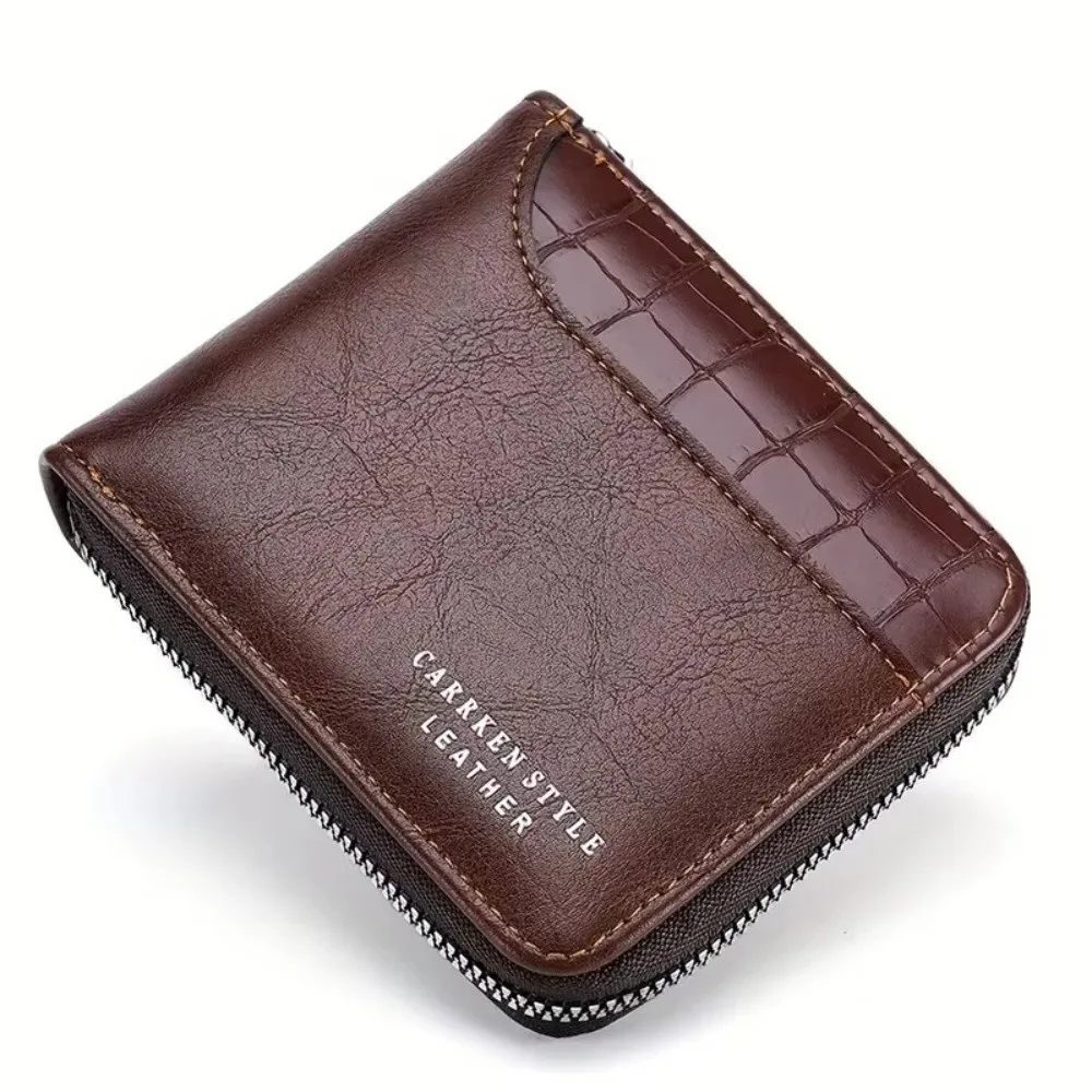New PU Leather Men’s Wallet Zipper Luxury Mens Purse with Coin Pocket Money Bag Card Holders Male Gifts
