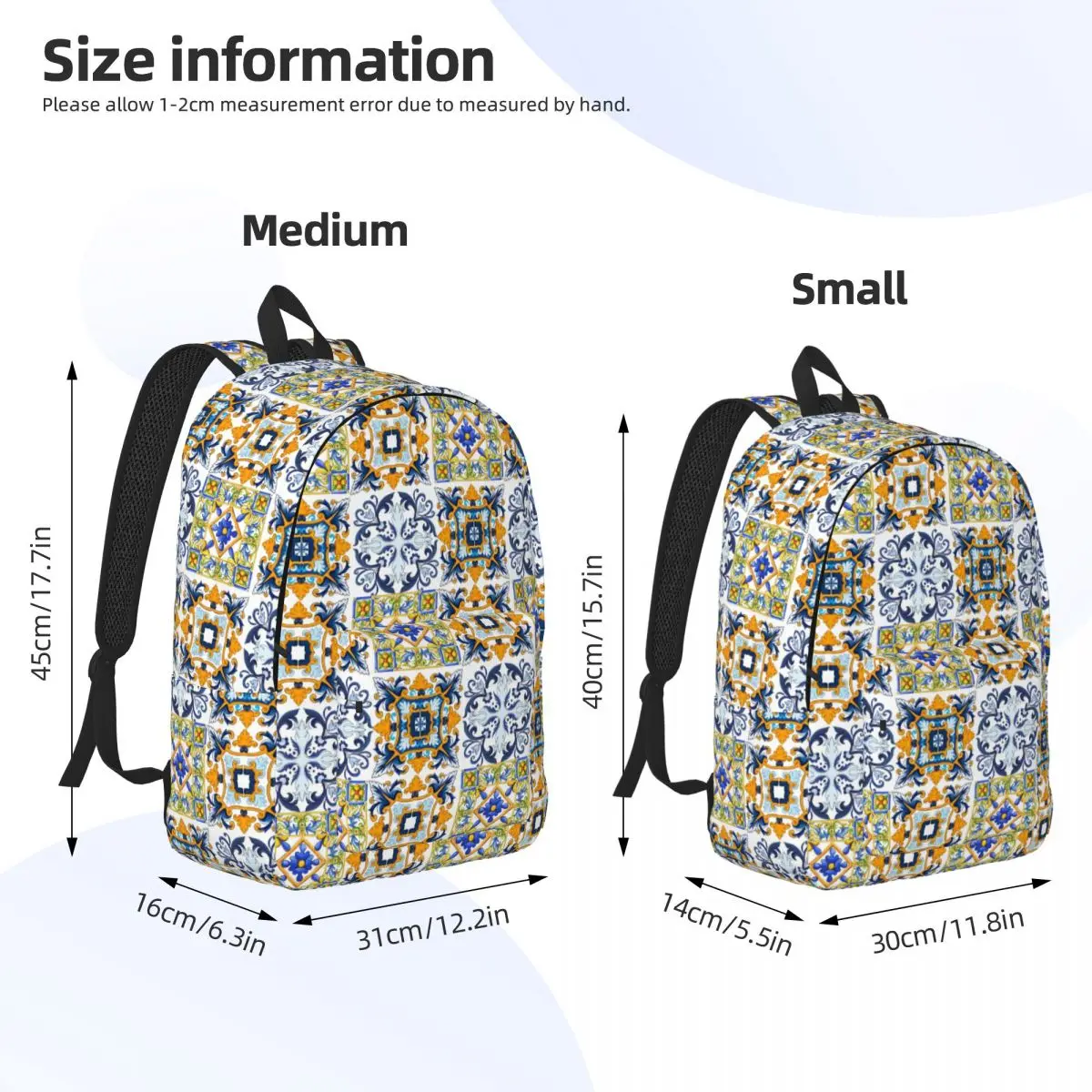 Copy Of Sicilian Tiles,mediterranean,mosaic,ornamental Student Backpack School Bag Hiking Travel Daypack Bookbag Shoulder Bags